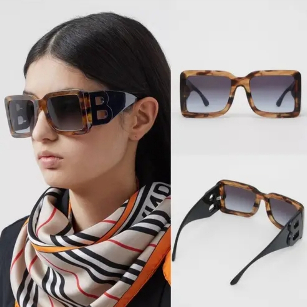 Burberry LARGE B LOGO Oversized Tortoise Shell Sunglasses- Full Inclusion - Picture 3 of 16